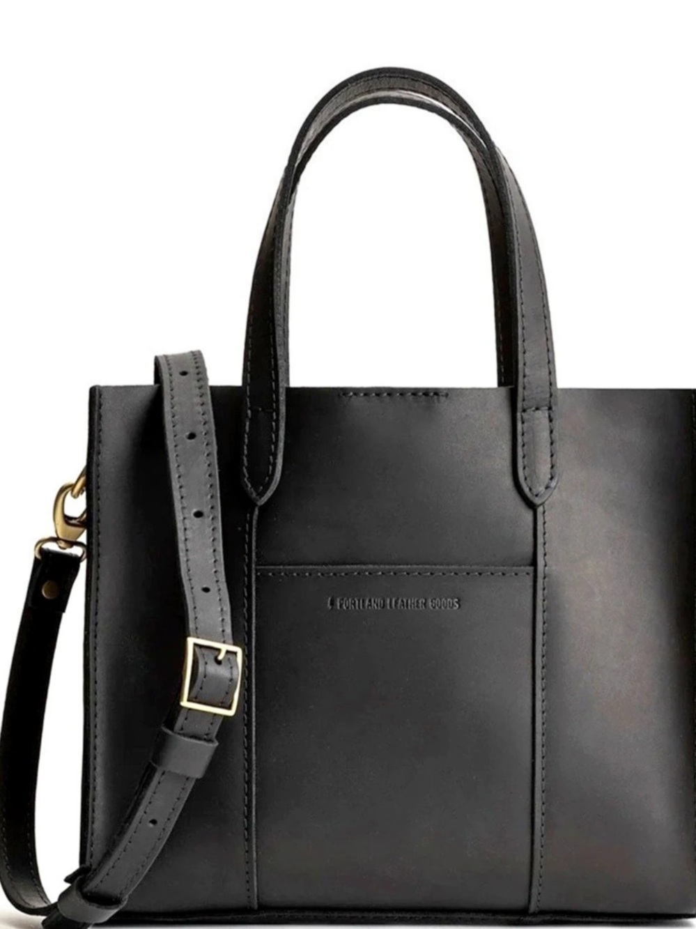 PORTLAND LEATHER Black Leather Tote Bag with Crossbody Strap